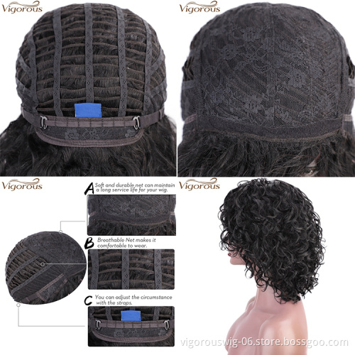 Vigorous Wholesale Price Human Hair Wigs Afro Curly Wigs For White Women 12 Inches Side Part Short Black Hair Wig